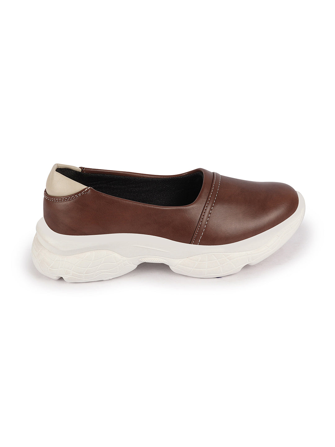 Women Brown Outdoor Fashion Stitched Design Slip On Shoes