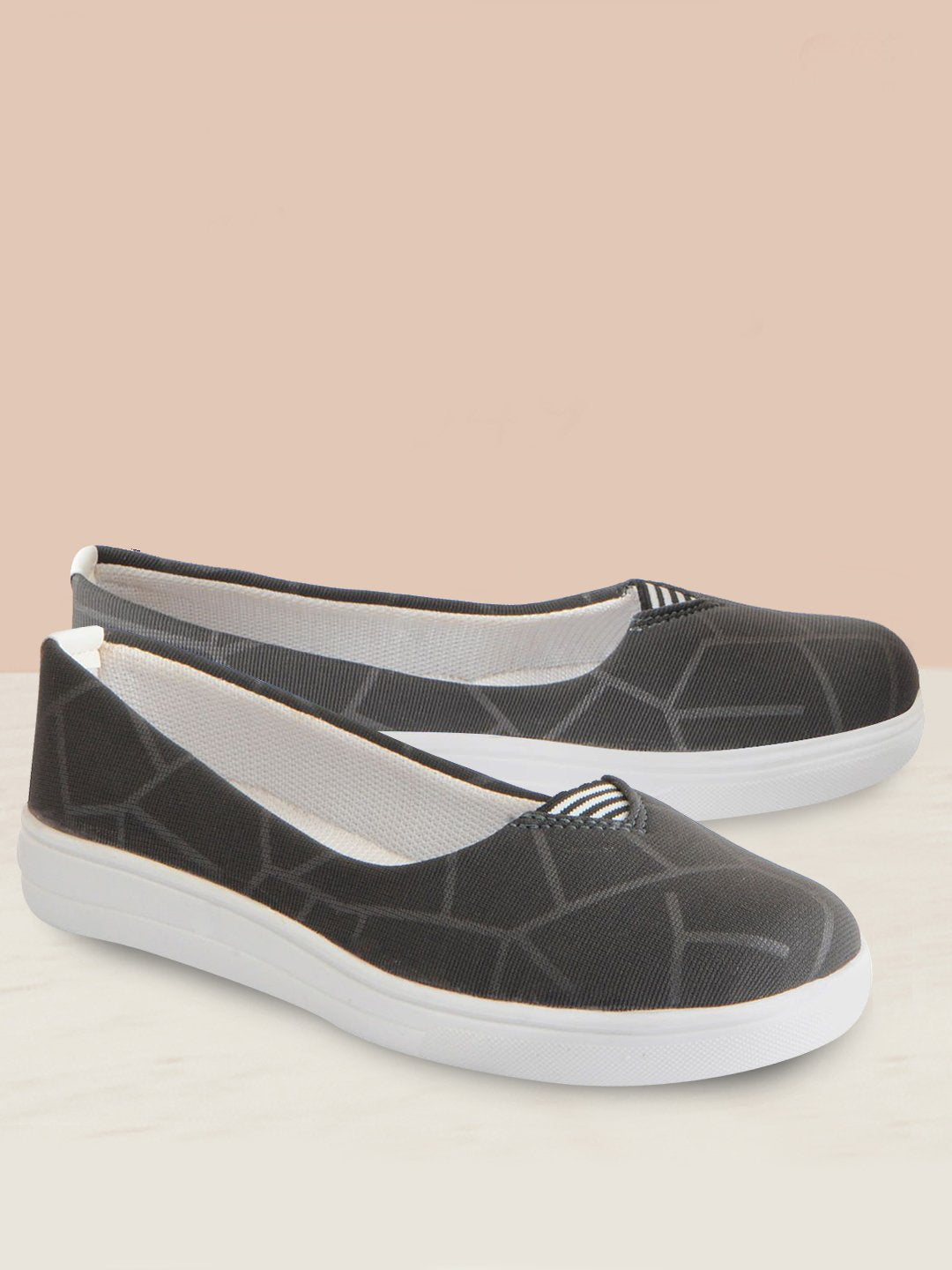 Women Grey Casual Canvas Slip-On Ballerina