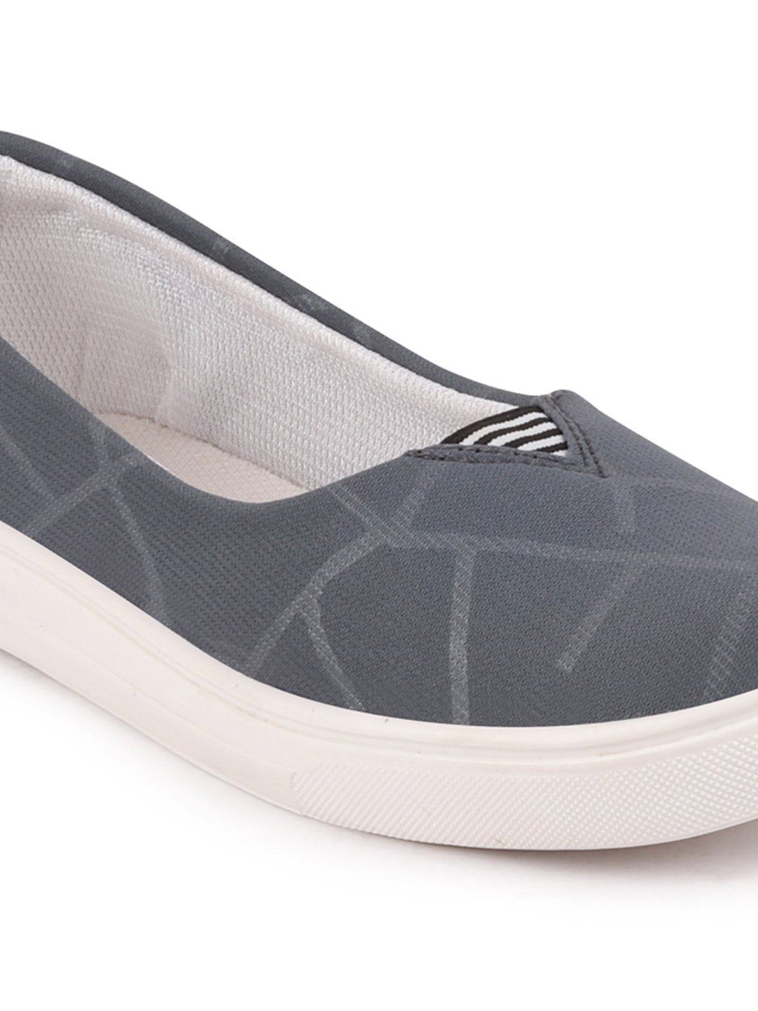 Women Grey Casual Canvas Slip-On Ballerina