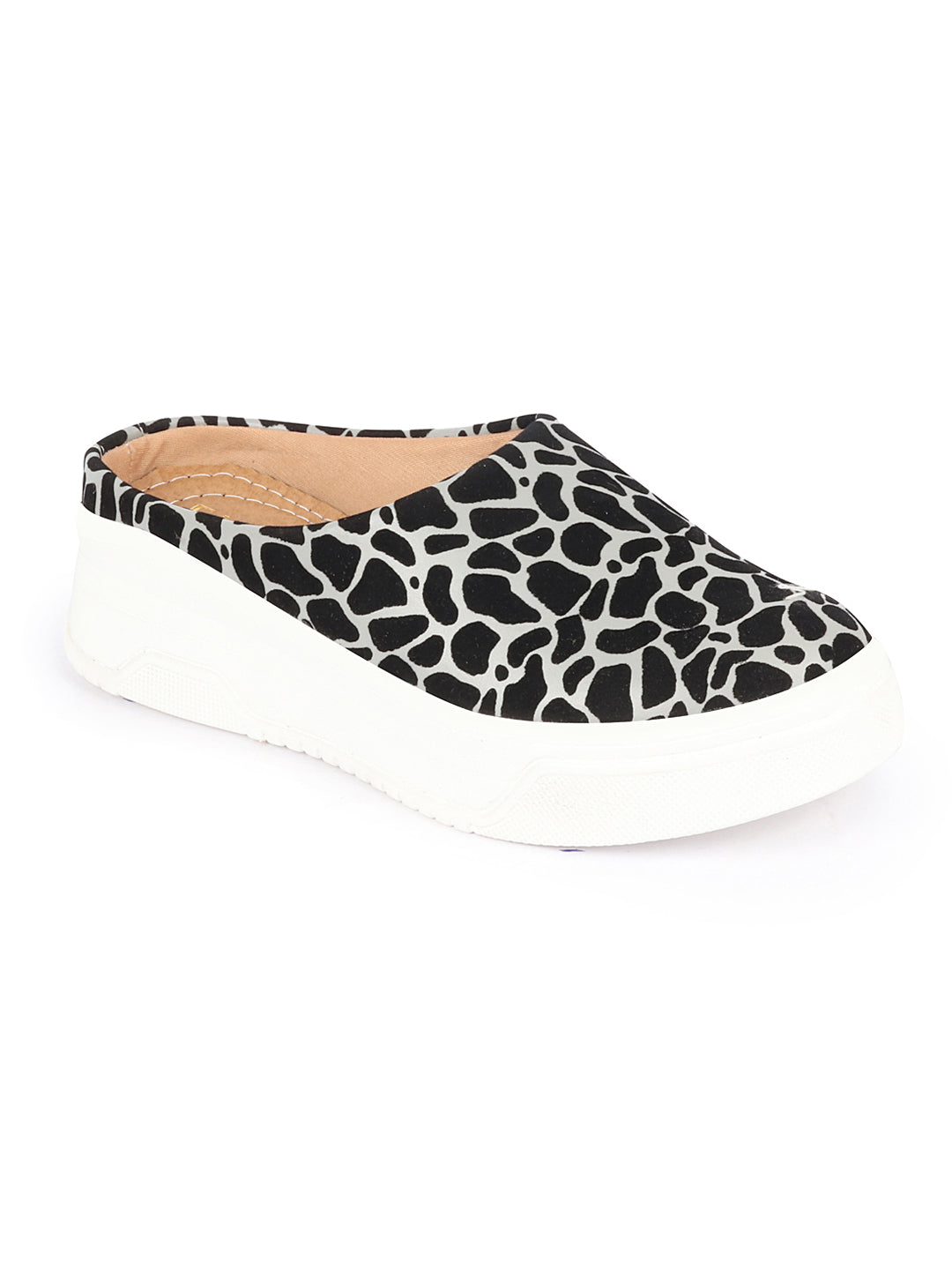 Women Grey Fashion Outdoor Leopard Print Height Enhancer Open Back Slip On Casual Shoes