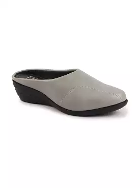 Women Grey Formal Back Open Platform Wedge Heel Slip On Mule Shoes