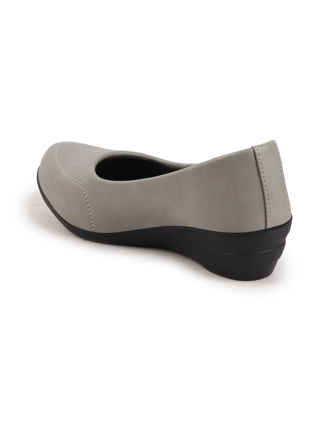 Women Grey Formal Platform Wedge Heel Slip On Ballerina Shoes