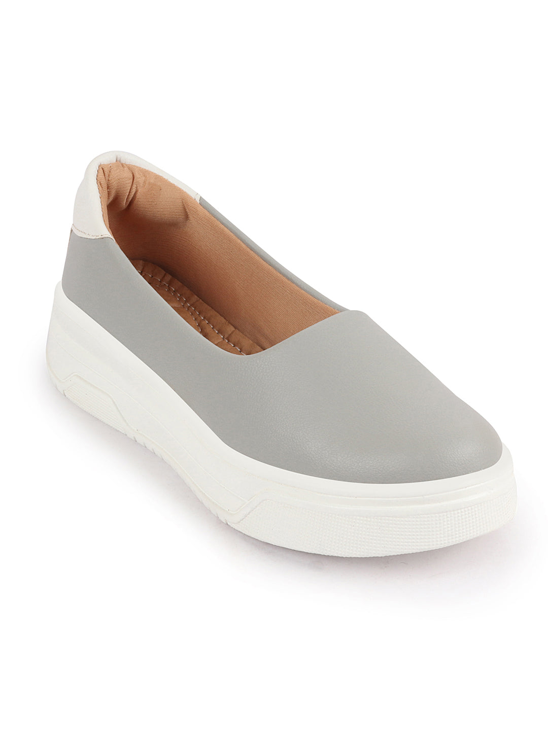 Women Grey Outdoor Fashion Comfort Height Enhance Platform Heel Ballerina Slip On Shoes