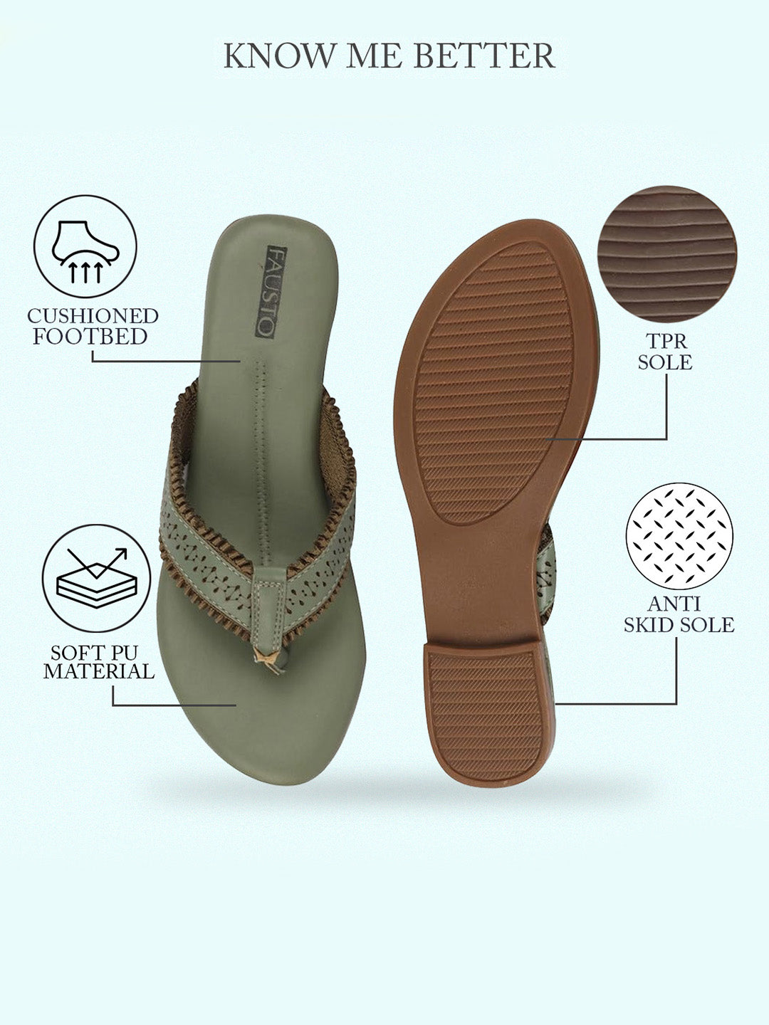 Women Leaf Laser Cut Design T-Strap Thong Slip On Flats Slippers