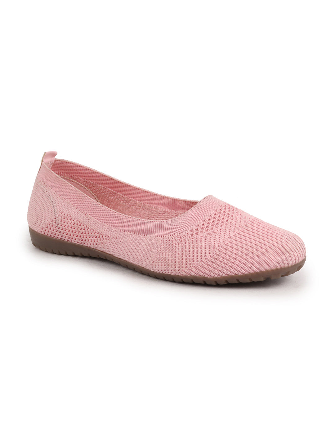 Women Nude Pink Athleisure Active Wear Knitted Soft Fabric Slip On Flat Ballerina Shoes For Walking