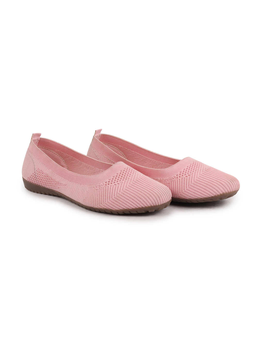 Women Nude Pink Athleisure Active Wear Knitted Soft Fabric Slip On Flat Ballerina Shoes For Walking