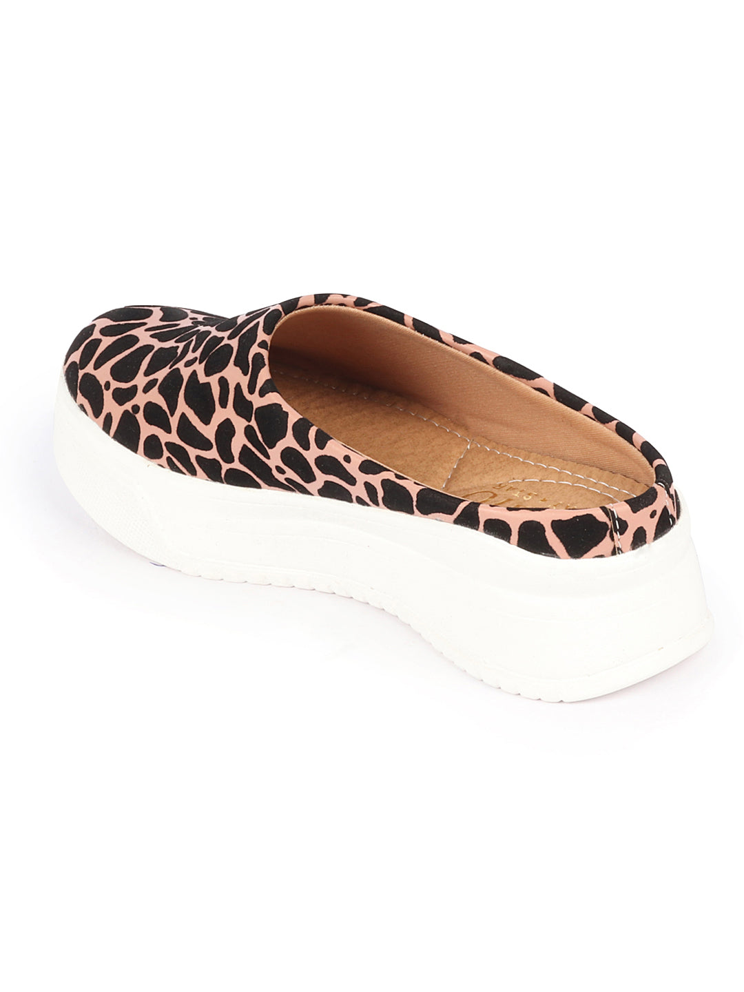 Women Peach Fashion Outdoor Leopard Print Height Enhancer Open Back Slip On Casual Shoes