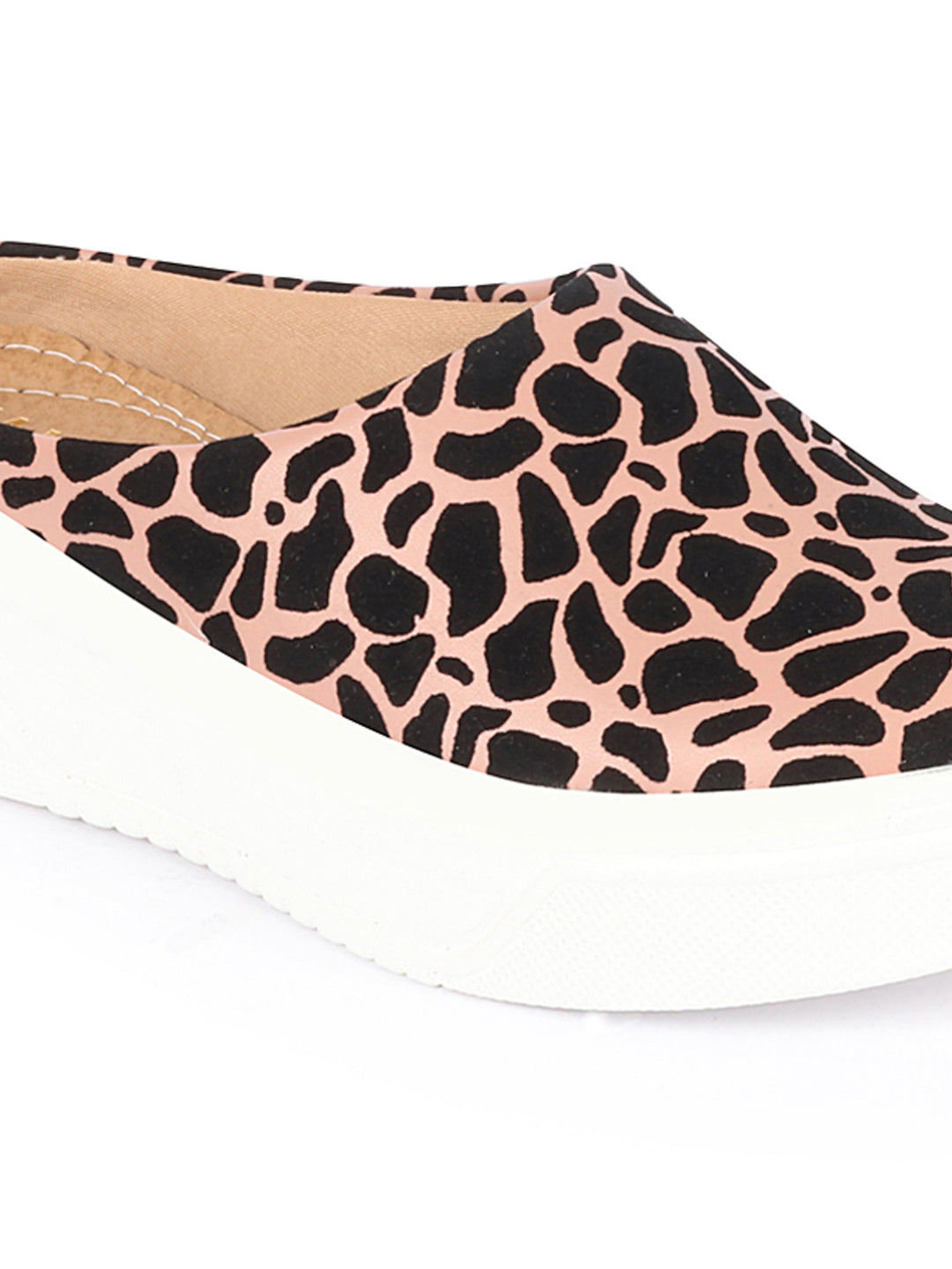 Women Peach Fashion Outdoor Leopard Print Height Enhancer Open Back Slip On Casual Shoes