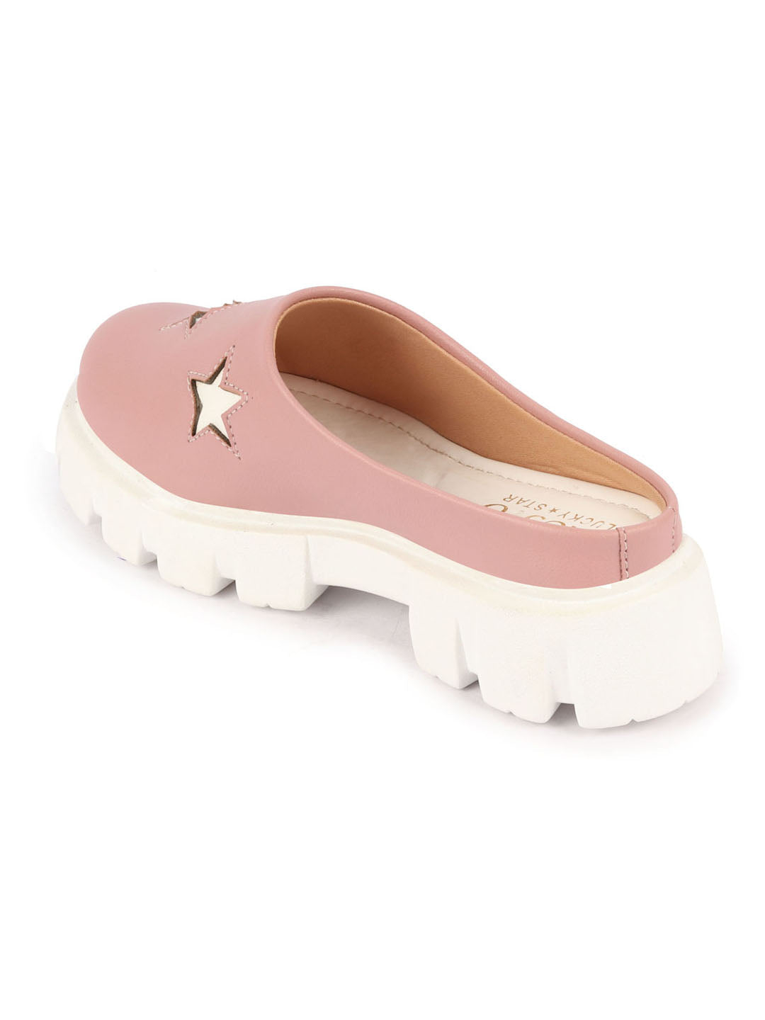 Women Peach Laser Cut Star Open Back Height Enhancer Slip On Casual Shoes