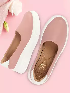 Women Pink Outdoor Fashion Comfort Height Enhance Platform Heel Ballerina Slip On Shoes