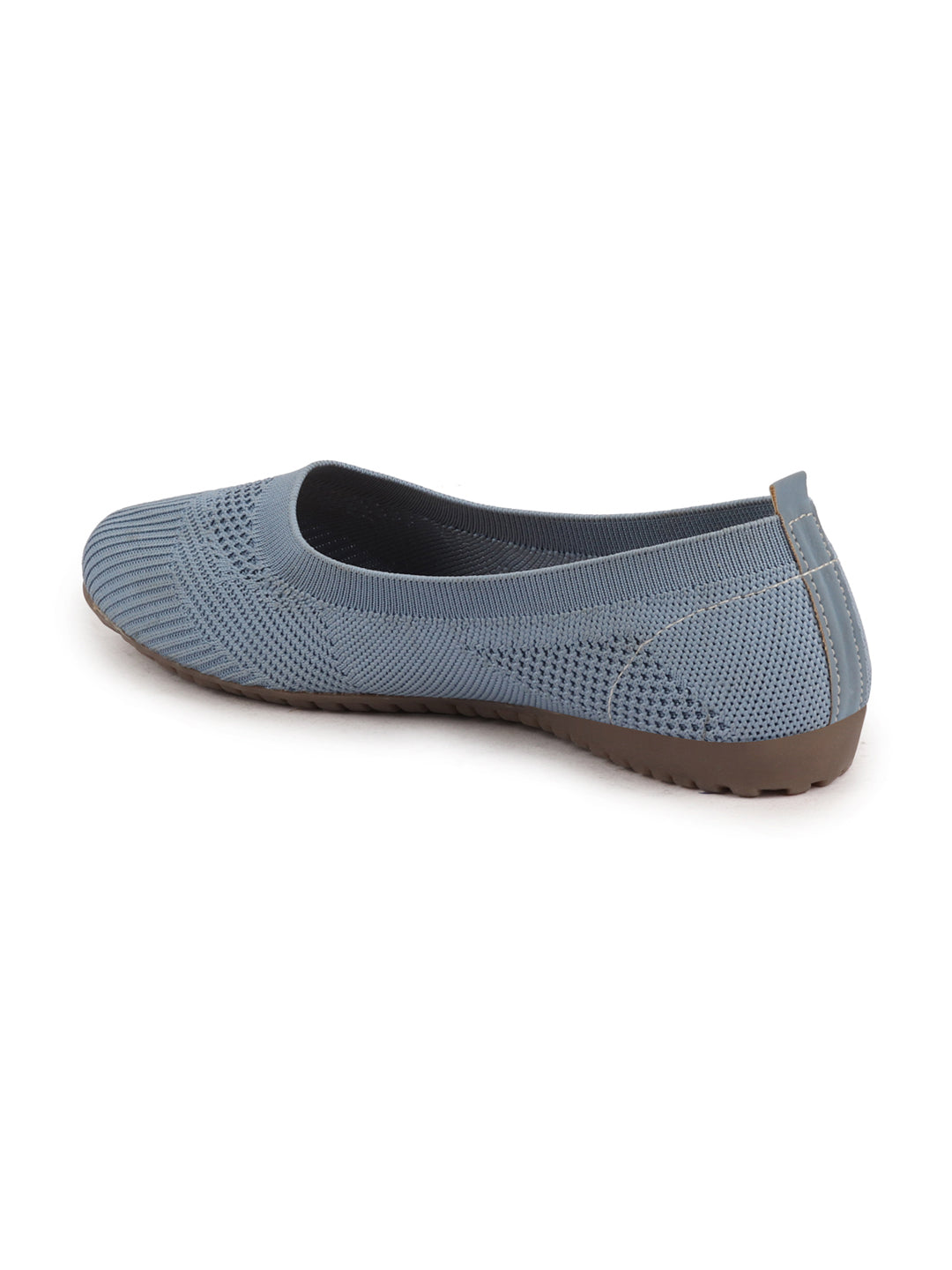 Women Sky Blue Athleisure Active Wear Knitted Soft Fabric Slip On Flat Ballerina Shoes For Walking