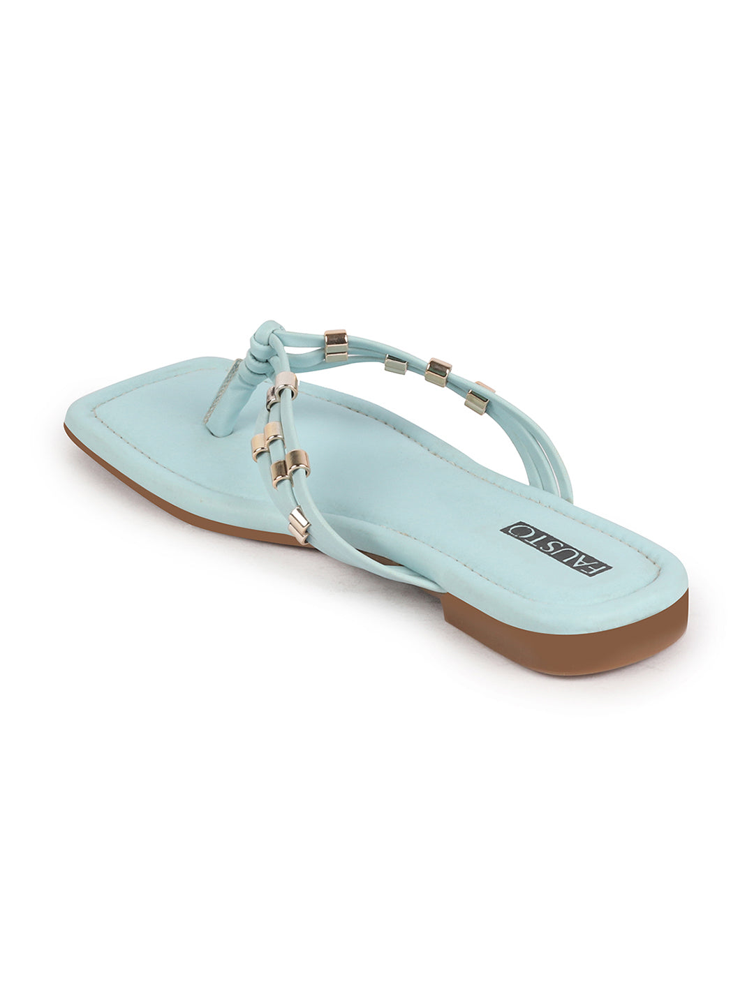 Women Sky Blue Party Wedding T-Strap Thong Slip On Flats Slippers