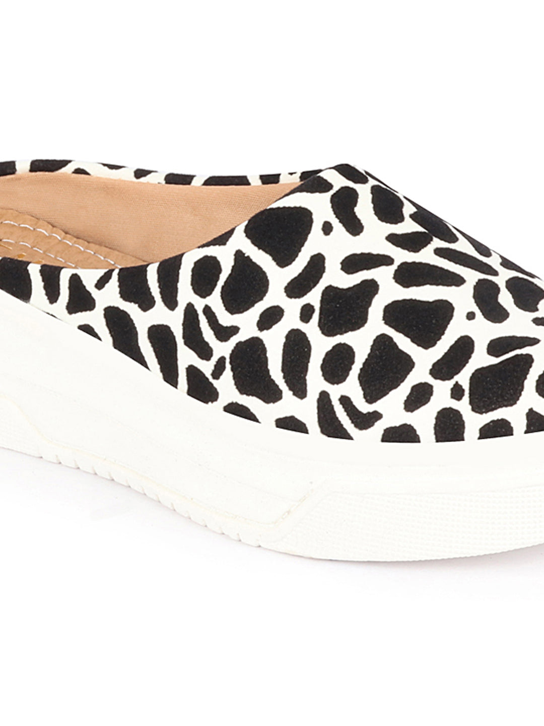 Women White Fashion Outdoor Leopard Print Height Enhancer Open Back Slip On Casual Shoes