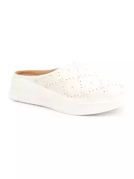 Women White Laser Cut Back Open Platform Heel Slip On Mules Casual Shoes