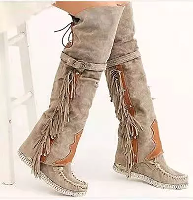 Womens Bohemia Knee-length Women Tassel Boots Ethnic Long Boots