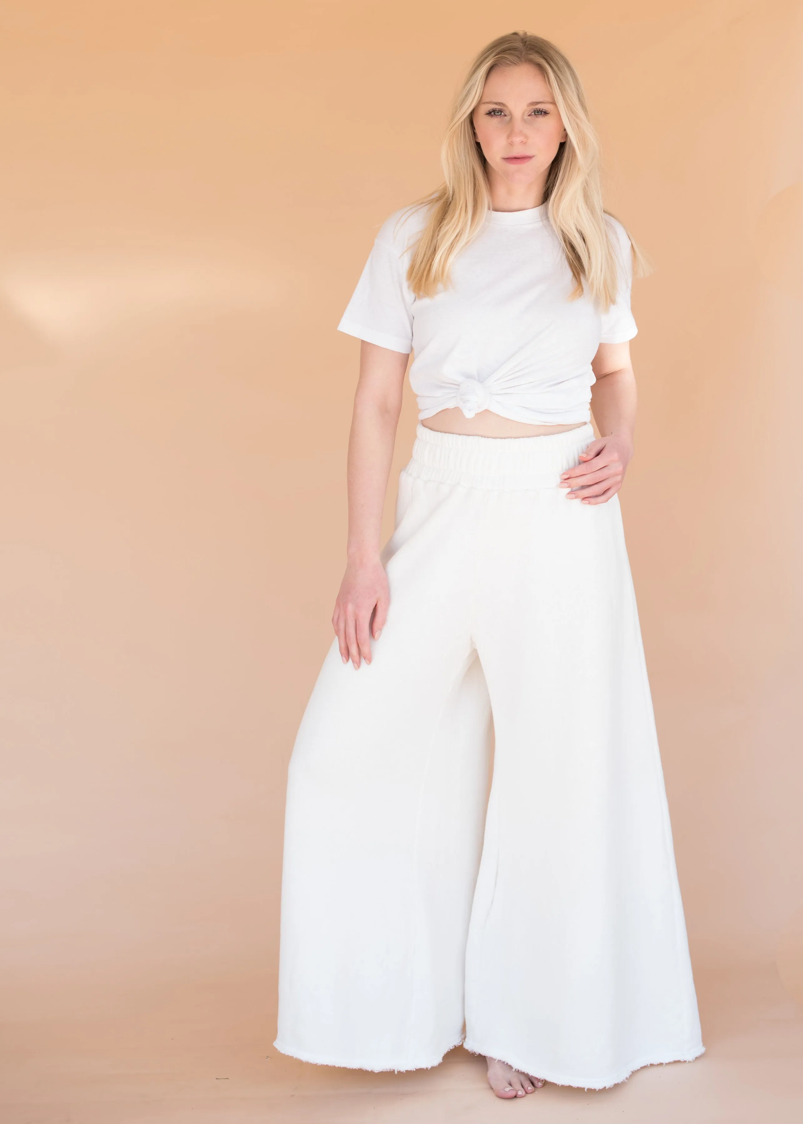 Women’s High-Waisted Ivory Wide Leg Sweatpants