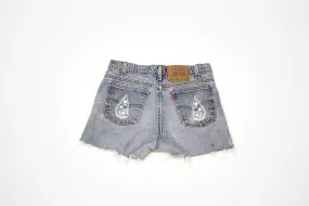 Women’s Vintage Levis Denim Drop Cut Offs with Embroidery